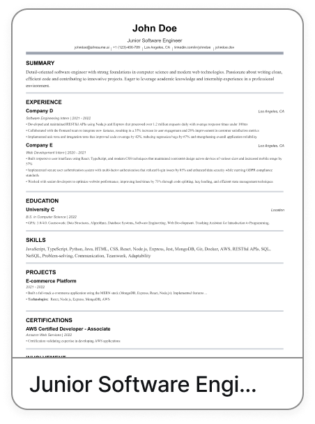 Junior Software Engineer template